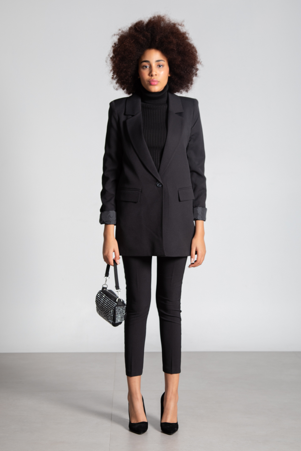 Tek düğmeli blazer ceket-7068 Siyah