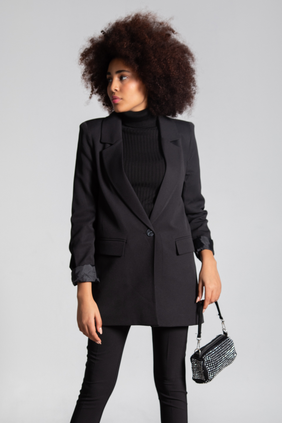 Tek düğmeli blazer ceket-7068 Siyah
