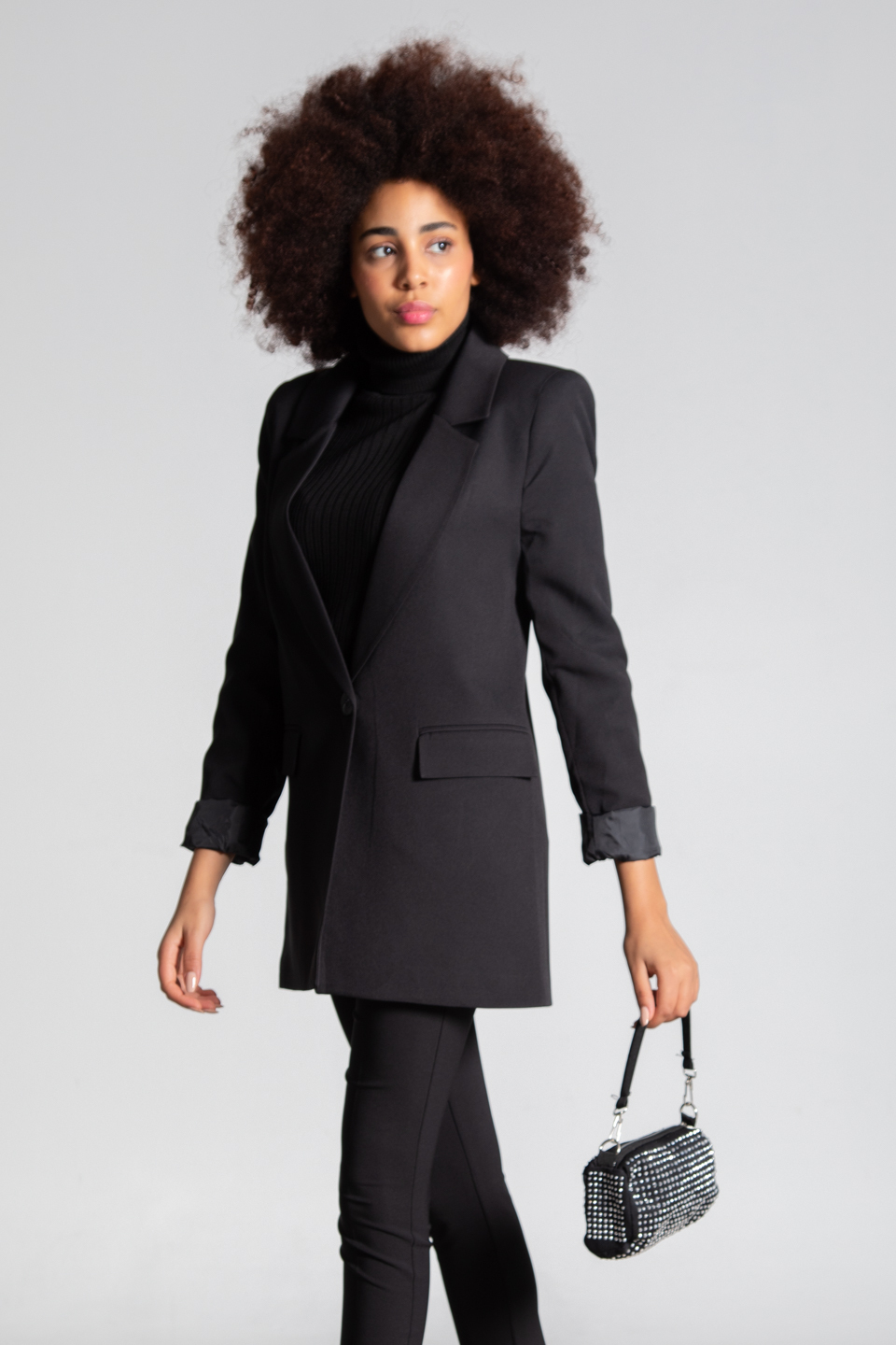 Tek düğmeli blazer ceket-7068 Siyah
