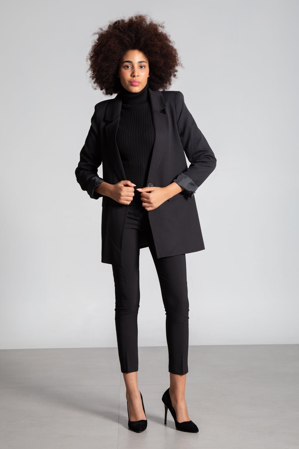 Tek düğmeli blazer ceket-7068 Siyah