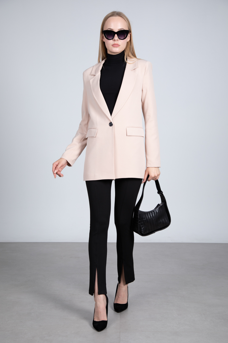 Tek düğmeli blazer ceket-7068 Taş