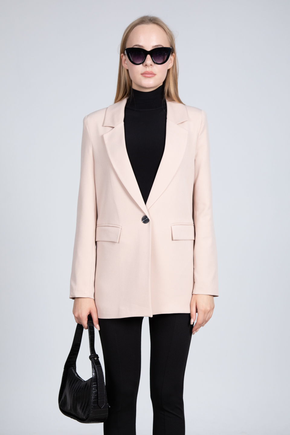 Tek düğmeli blazer ceket-7068 Taş