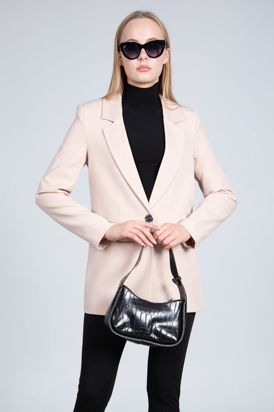 Tek düğmeli blazer ceket-7068 Taş