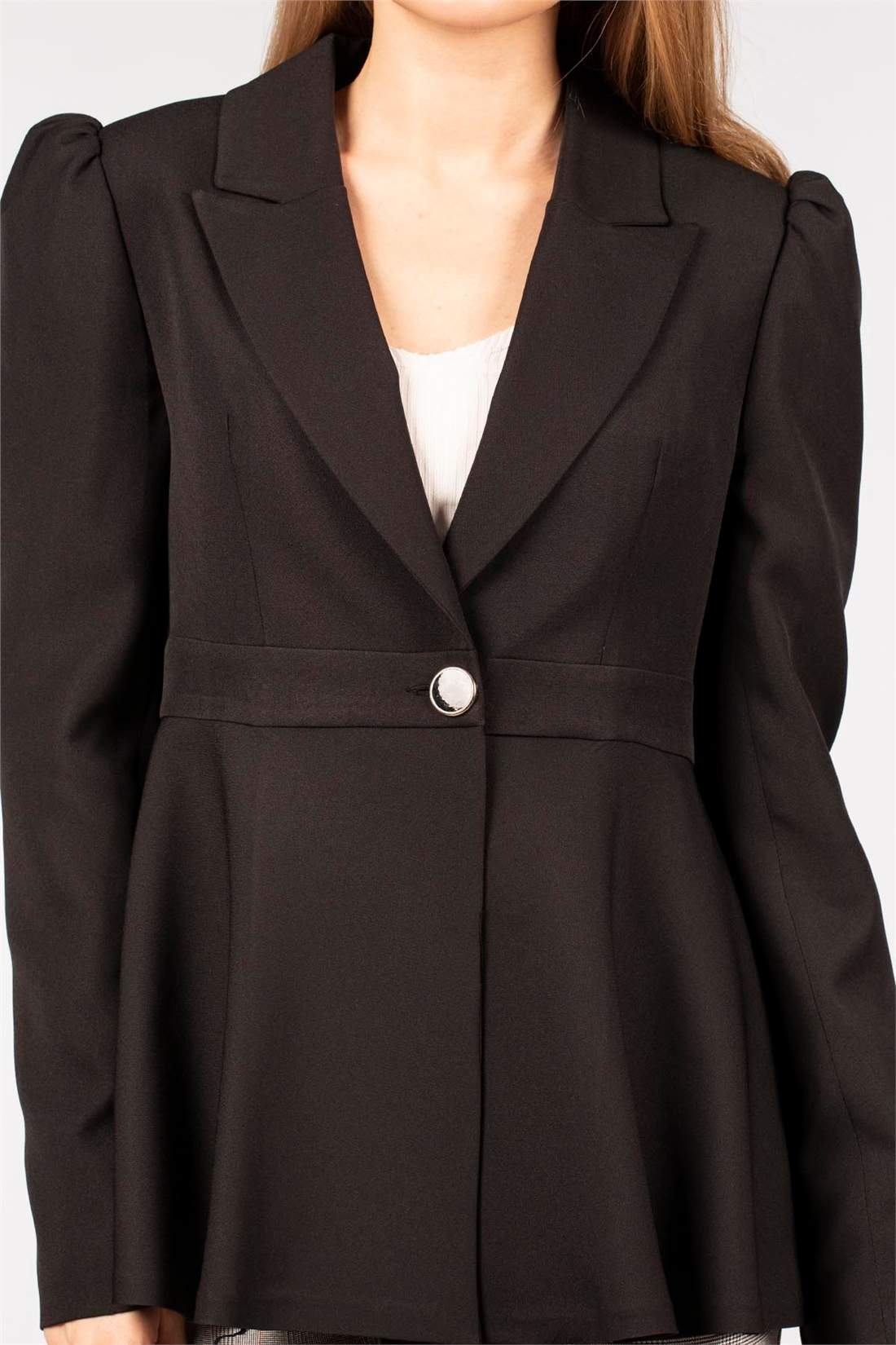 Tek Düğmeli Blazer Ceket-Siyah