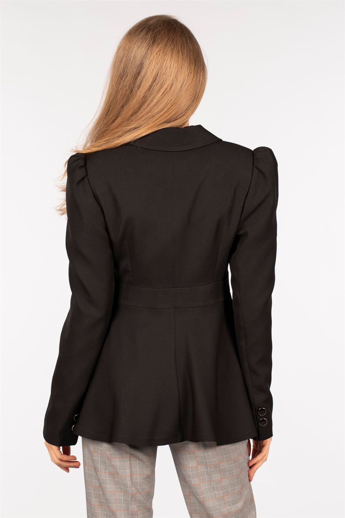 Tek Düğmeli Blazer Ceket-Siyah
