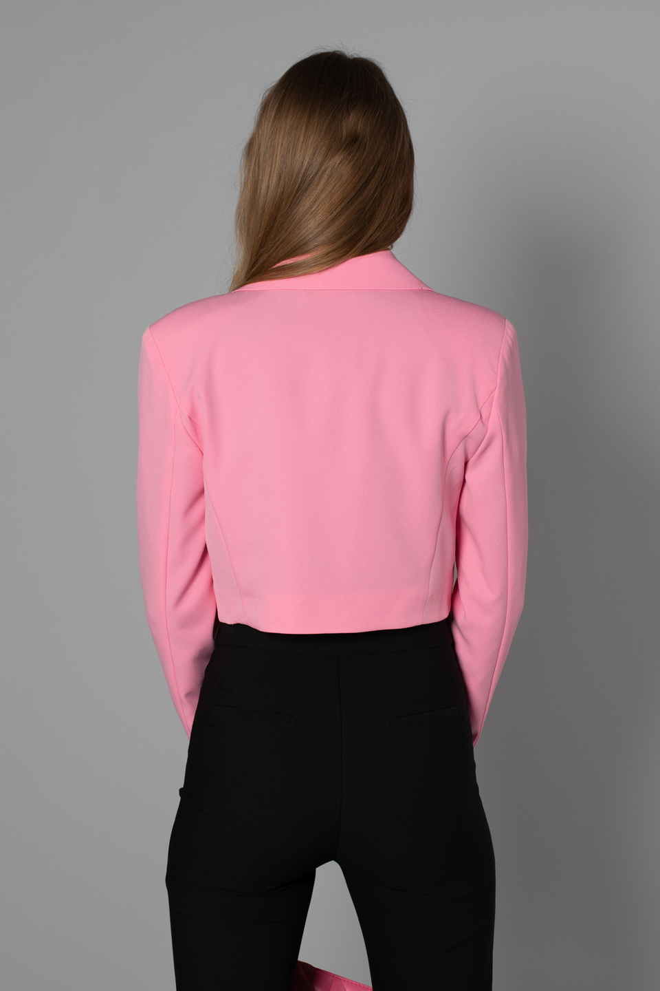 Tek düğmeli crop ceket-4013 Ş.Pembe