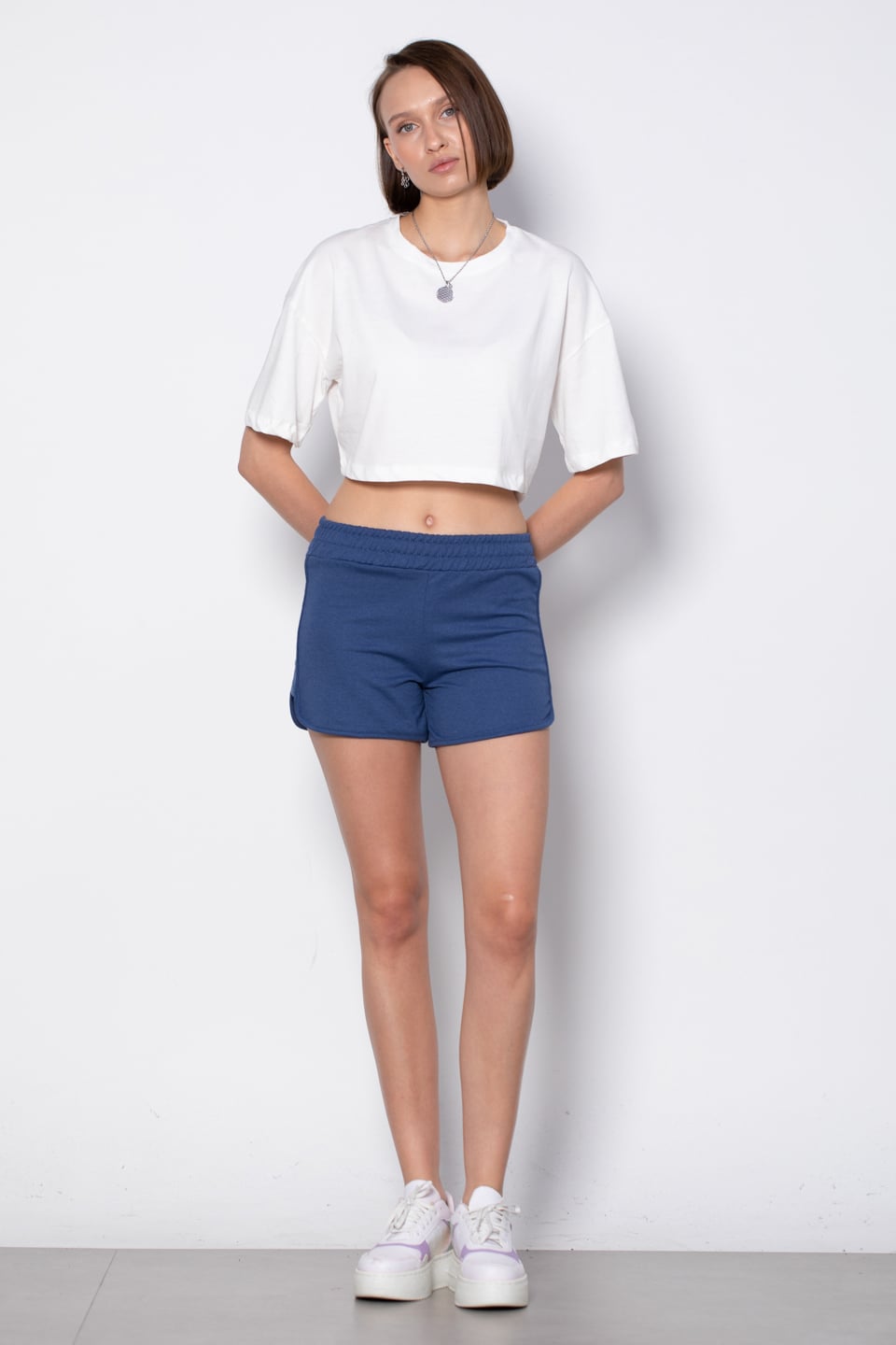 Tendance baskılı mini şort-DVN0298 İndigo