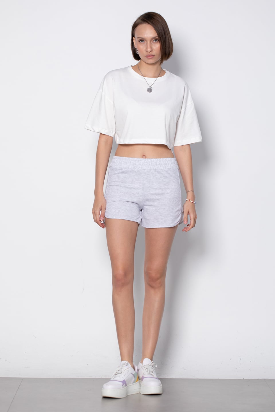 Tendance baskılı mini şort-DVN0298 Kar Melanj