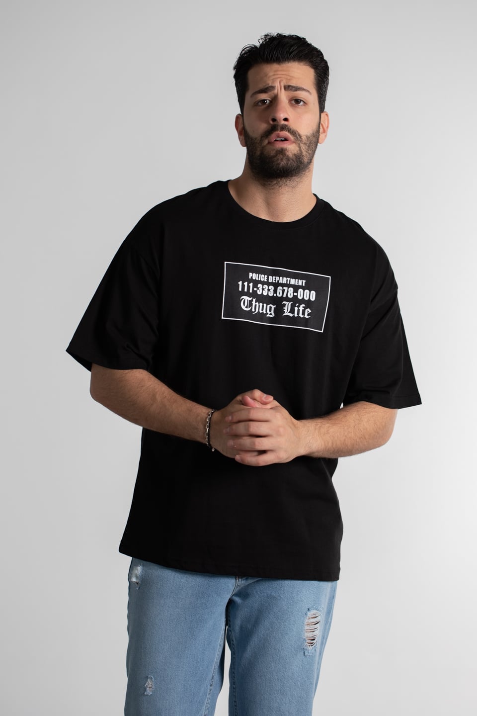 Thug lıfe baskılı oversıze t-shirt-4008 Siyah