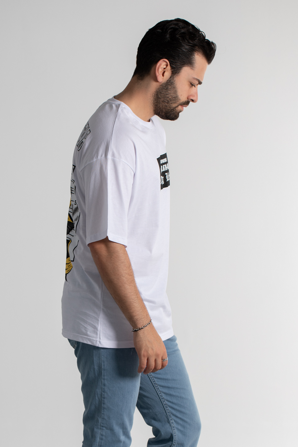 Thug lıfe baskılı oversıze t-shirt-4008 Beyaz
