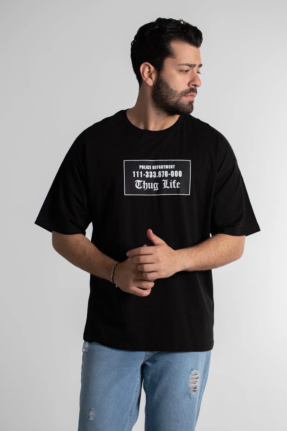 Thug lıfe baskılı oversıze t-shirt-4008 Siyah