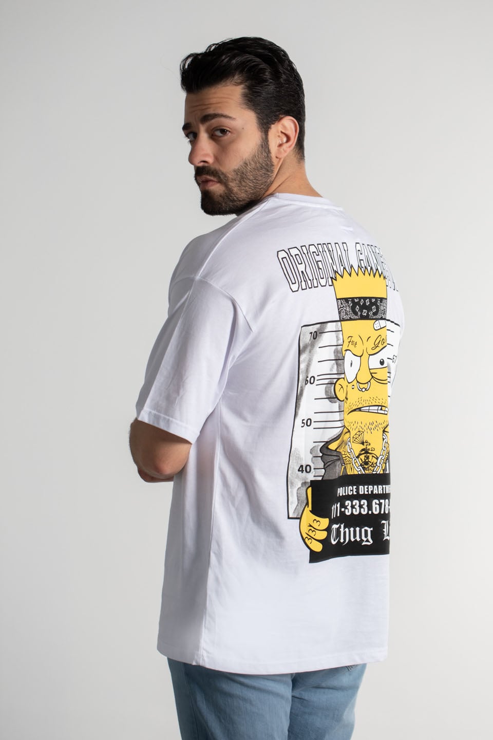 Thug lıfe baskılı oversıze t-shirt-4008 Beyaz