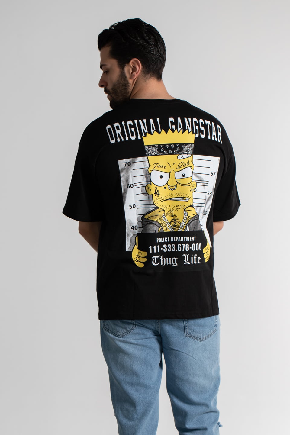 Thug lıfe baskılı oversıze t-shirt-4008 Siyah