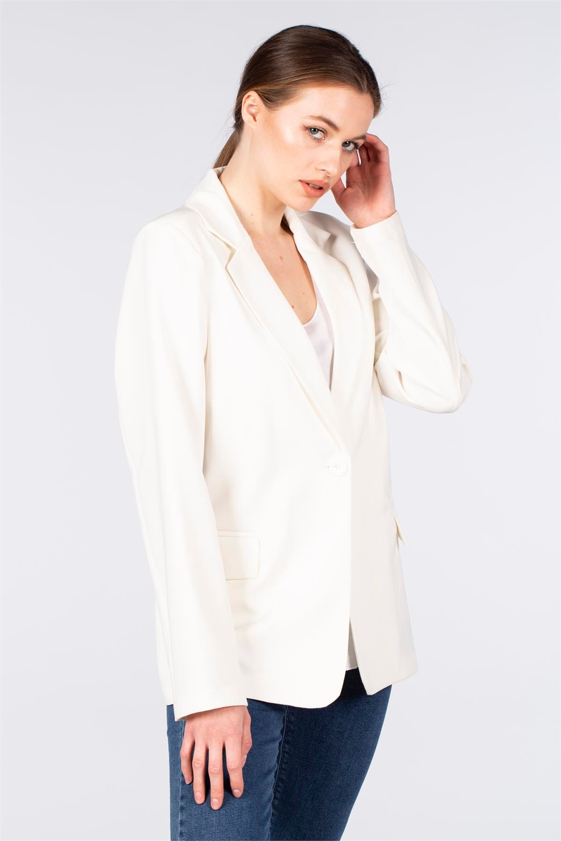 Torba Cep Blazer Ceket-Ekru