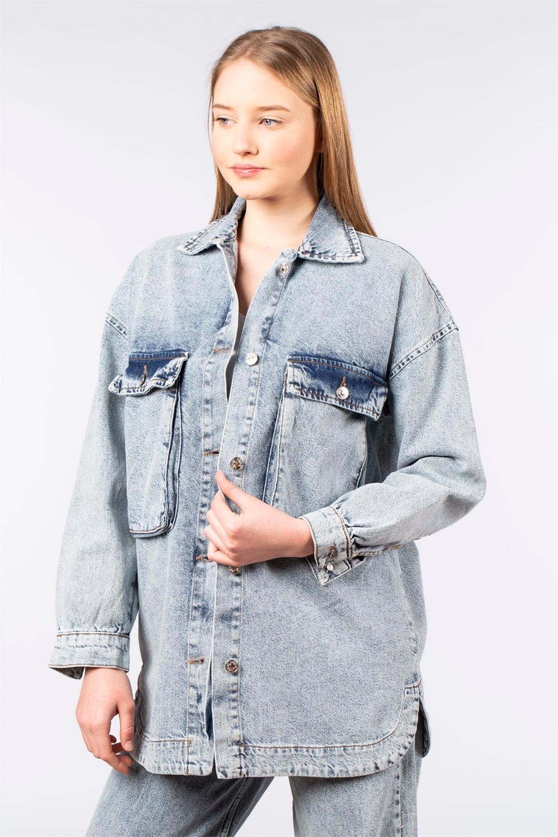 Torba Cepli Oversize Kot Ceket-Mavi