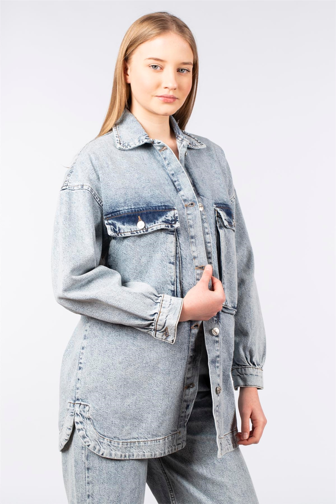 Torba Cepli Oversize Kot Ceket-Mavi