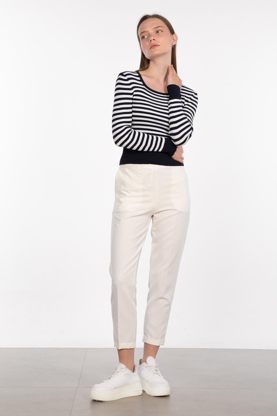 U yaka çizgili body-3073 Lacivert/Beyaz