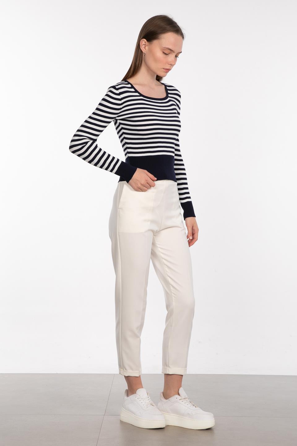U yaka çizgili body-3073 Lacivert/Beyaz