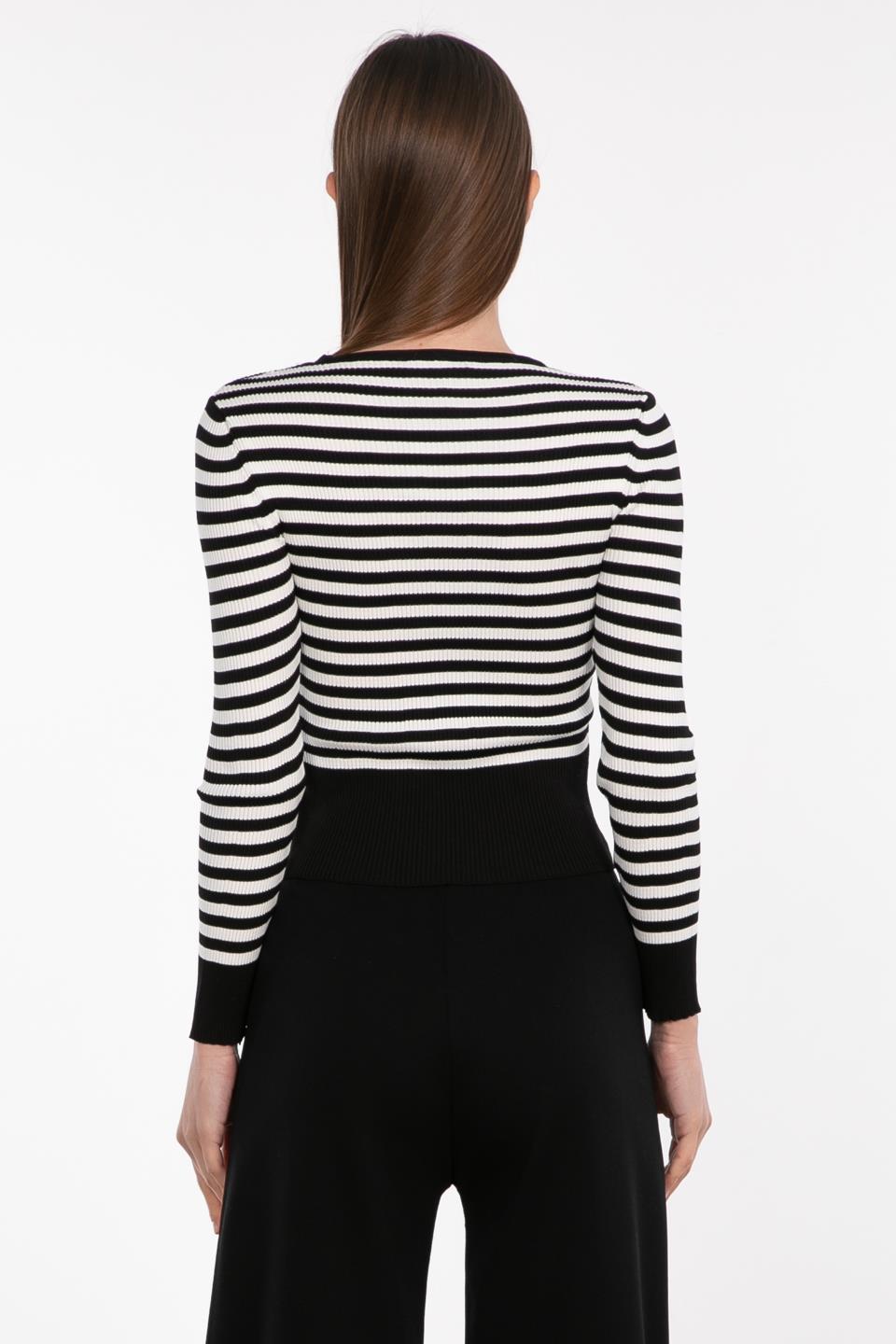U yaka çizgili body-3073 Siyah/Beyaz