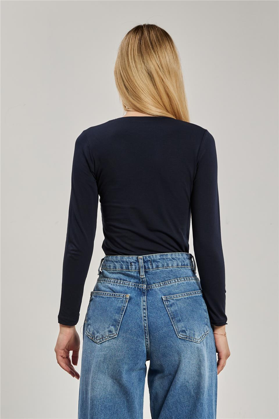 U yaka uzun kol body-K652 Lacivert