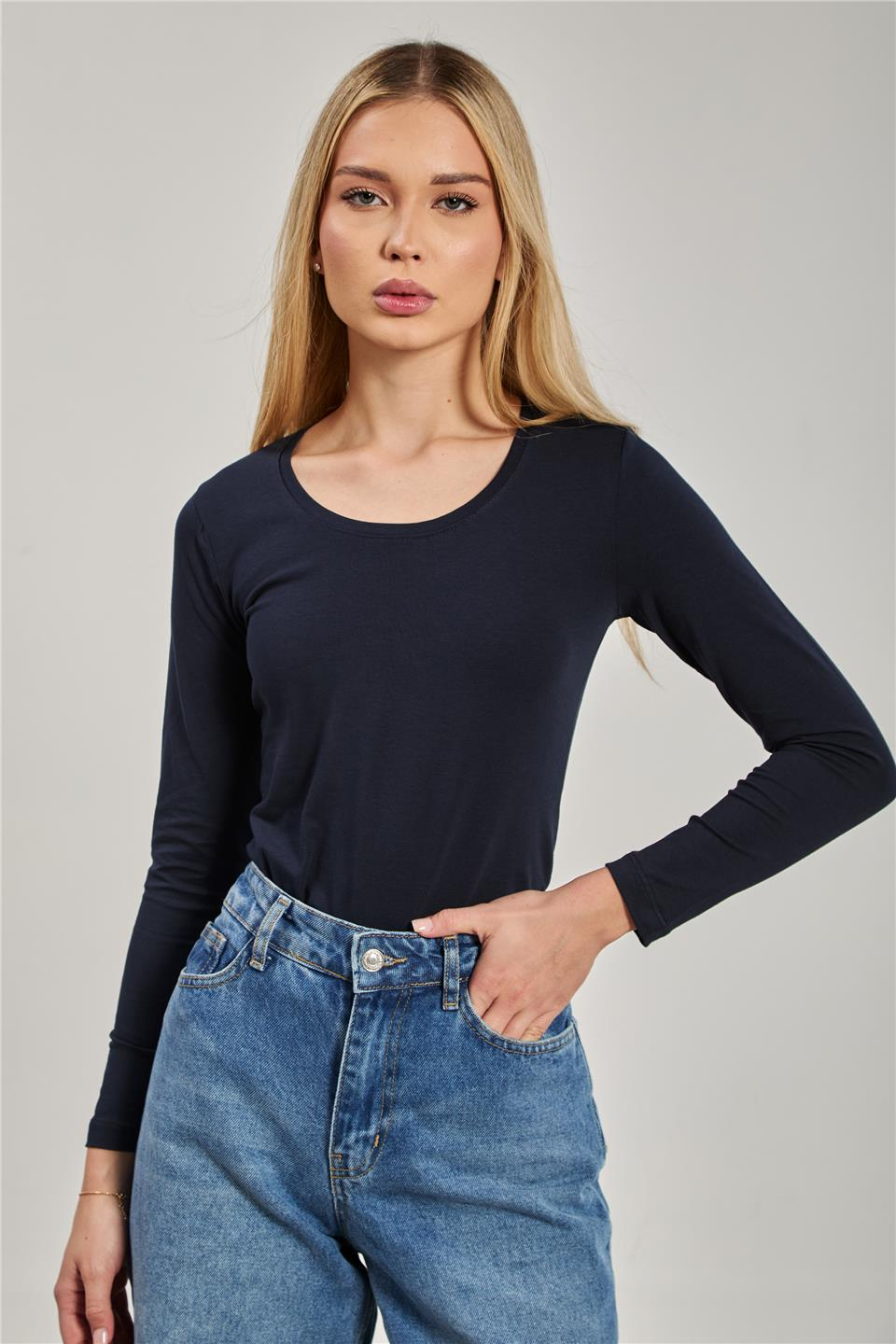 U yaka uzun kol body-K652 Lacivert