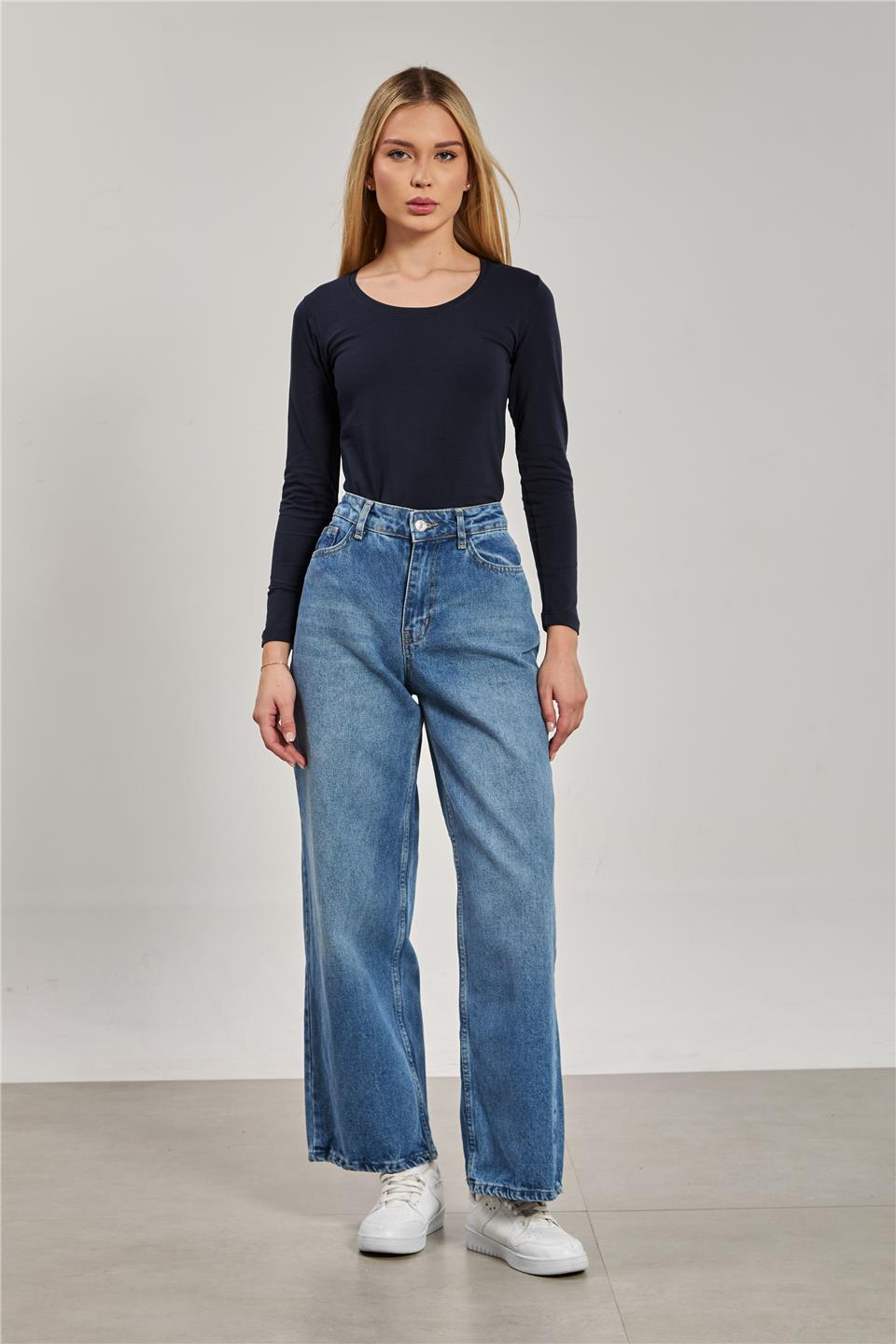 U yaka uzun kol body-K652 Lacivert