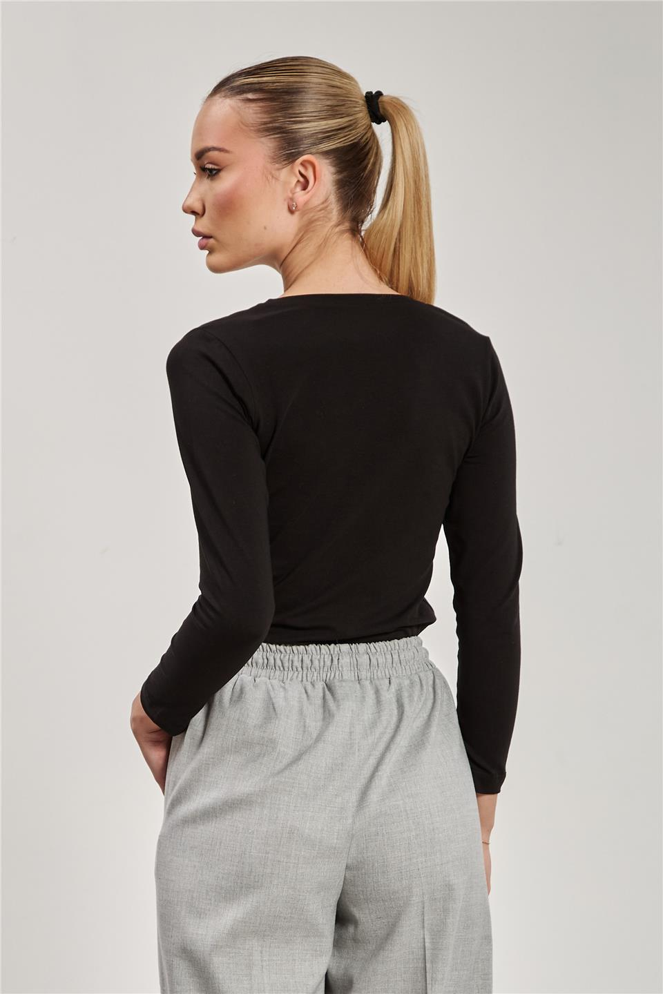 U yaka uzun kol body-K652 Siyah