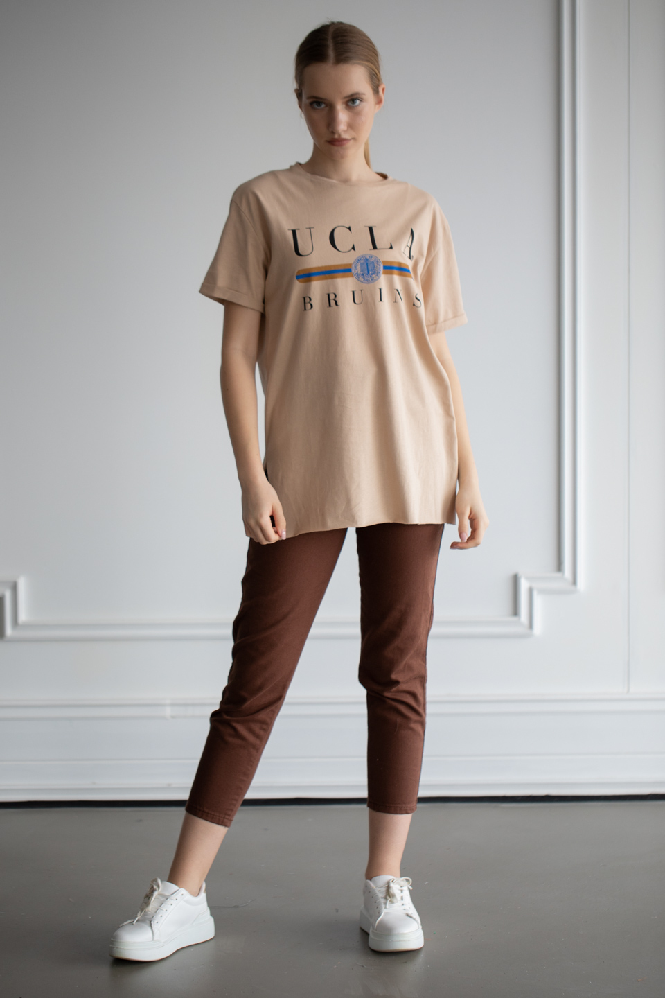 Ucla baskılı oversize t-shirt-1003-1 Bisküvi