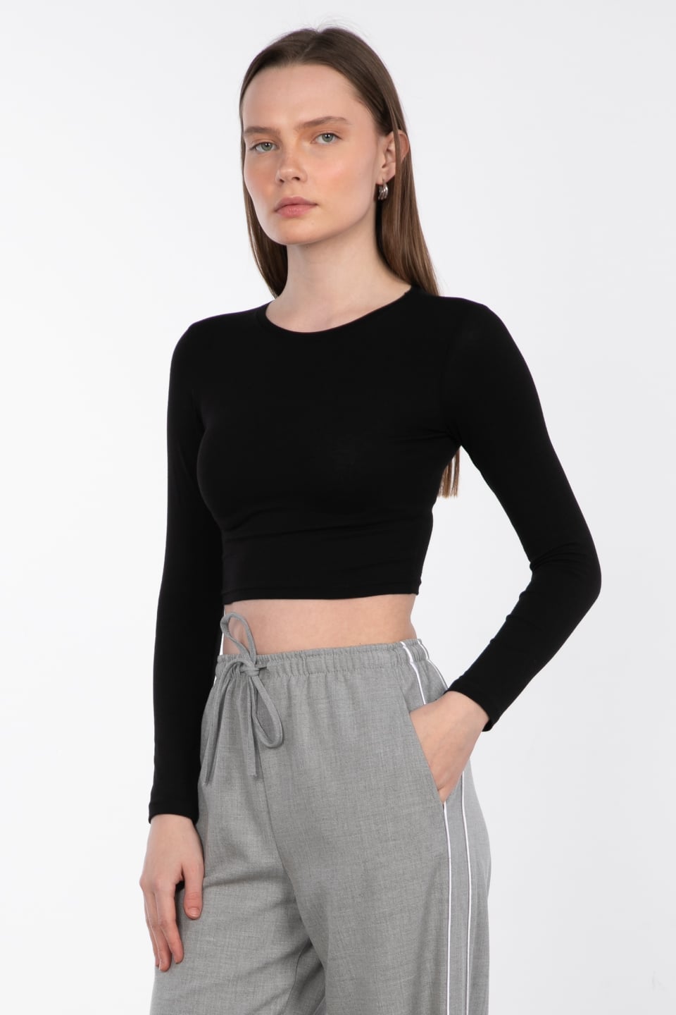 Uzun kol crop body-R990 Siyah