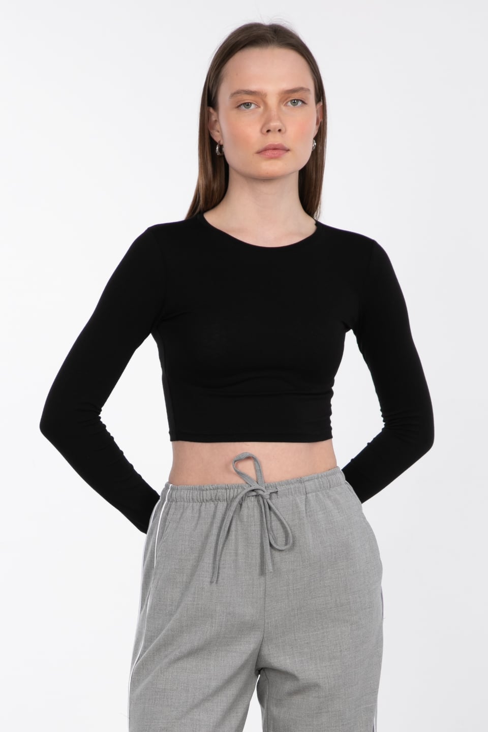 Uzun kol crop body-R990 Siyah