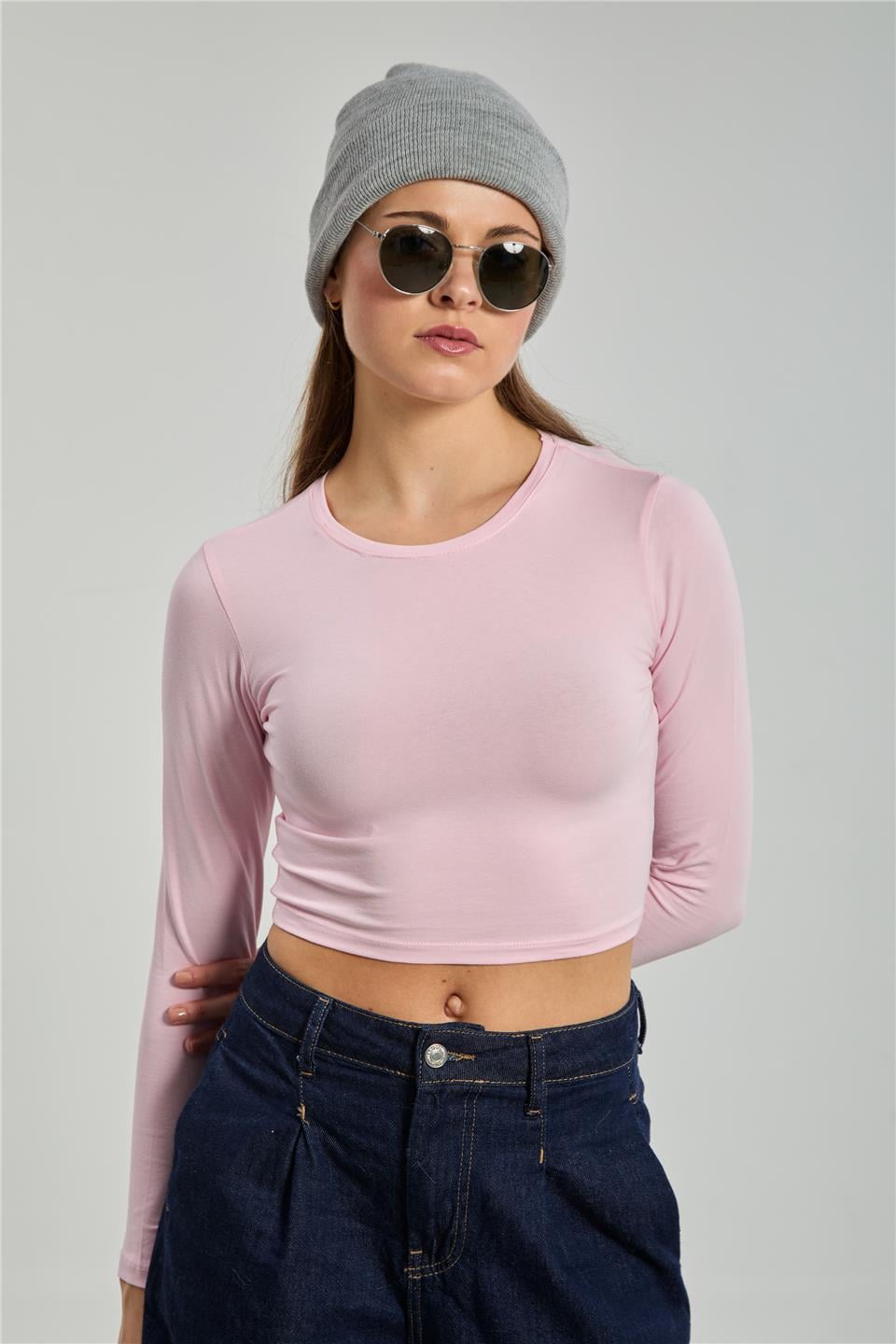 Uzun kollu body-K660 Pembe