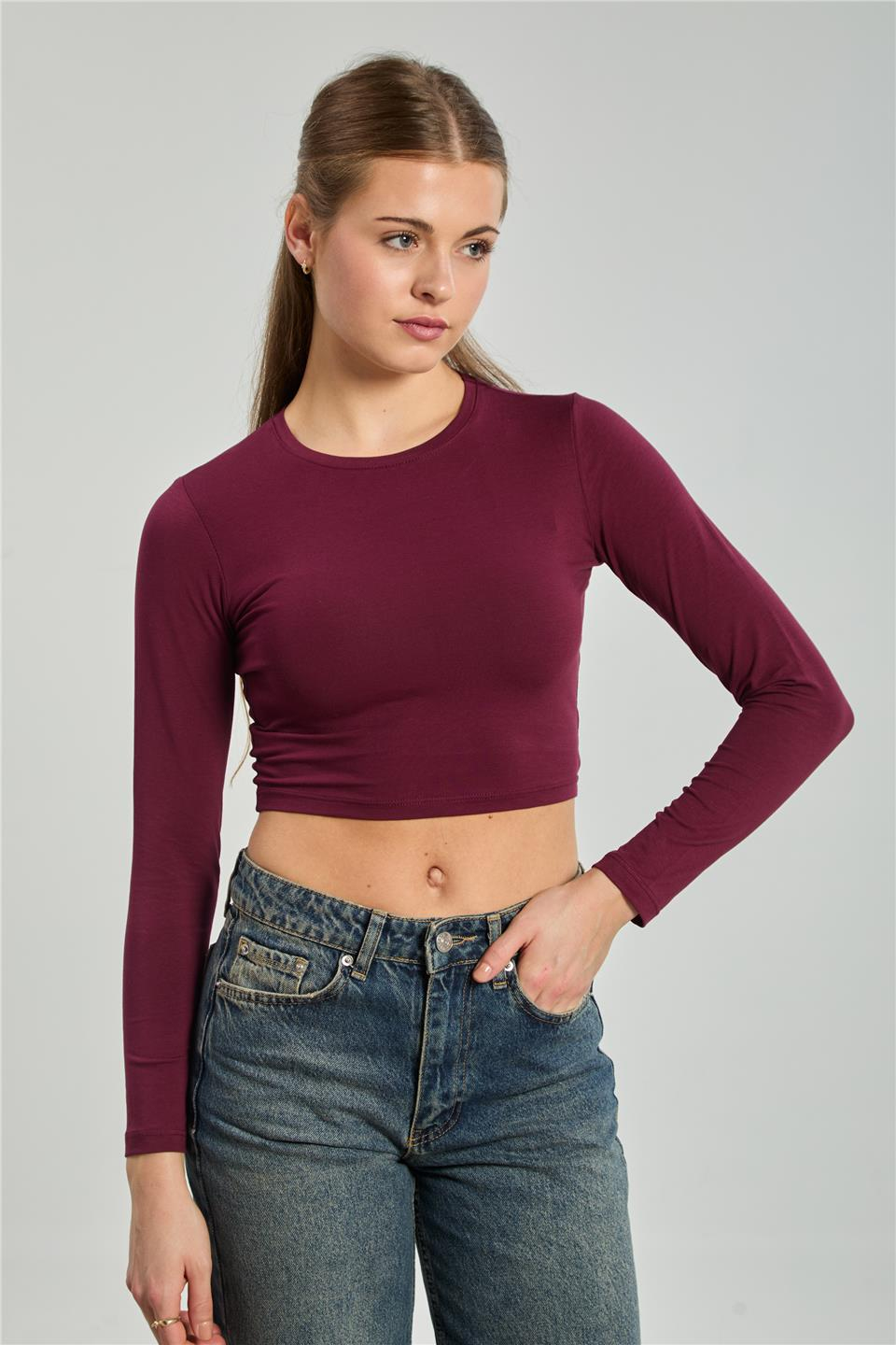 Uzun kollu body-K660 Vişne