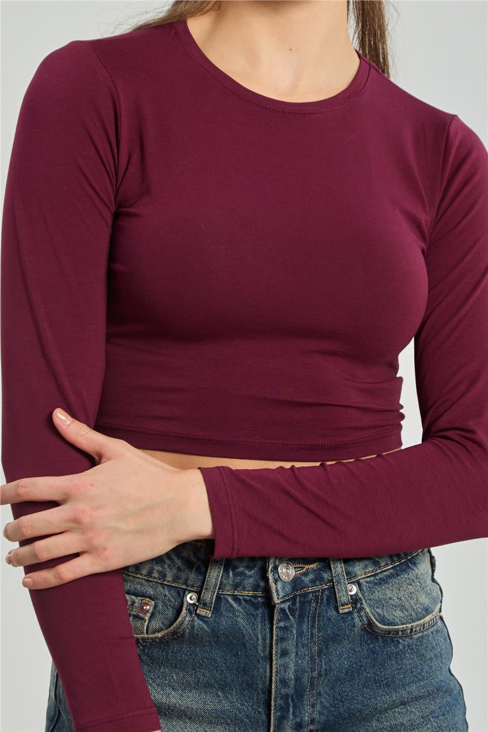 Uzun kollu body-K660 Vişne