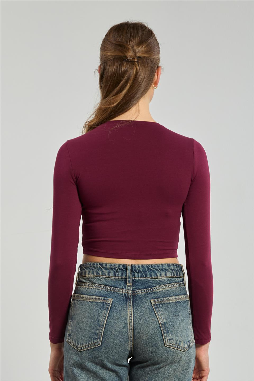 Uzun kollu body-K660 Vişne