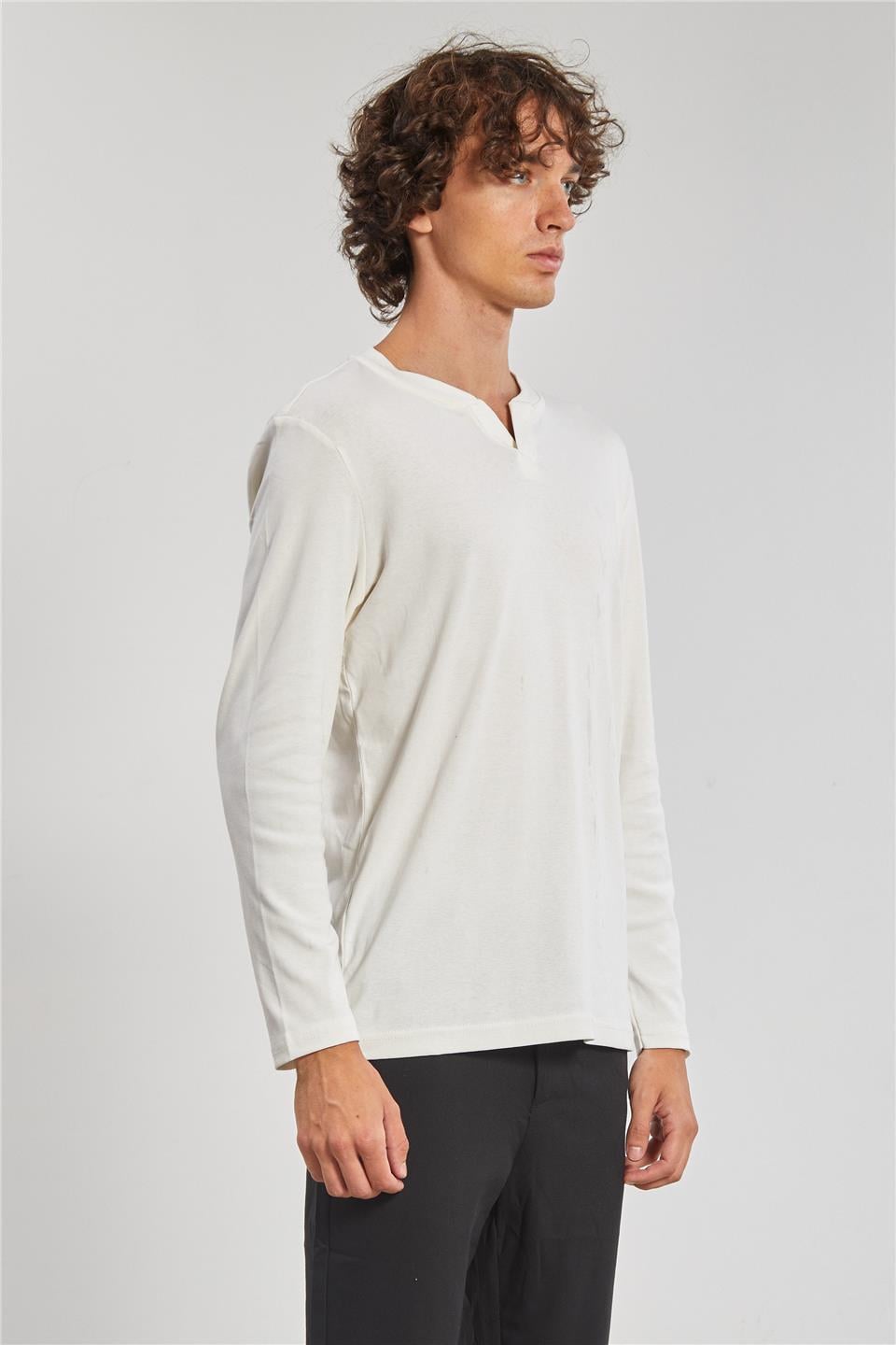 Uzun Kollu Erkek Sweat- Ekru