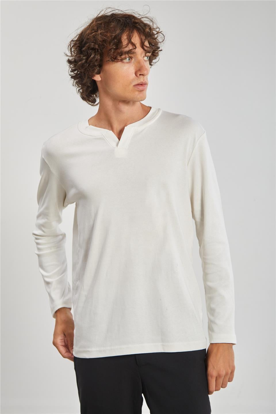Uzun Kollu Erkek Sweat- Ekru
