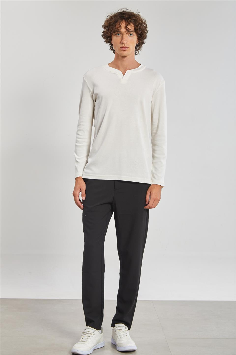 Uzun Kollu Erkek Sweat- Ekru