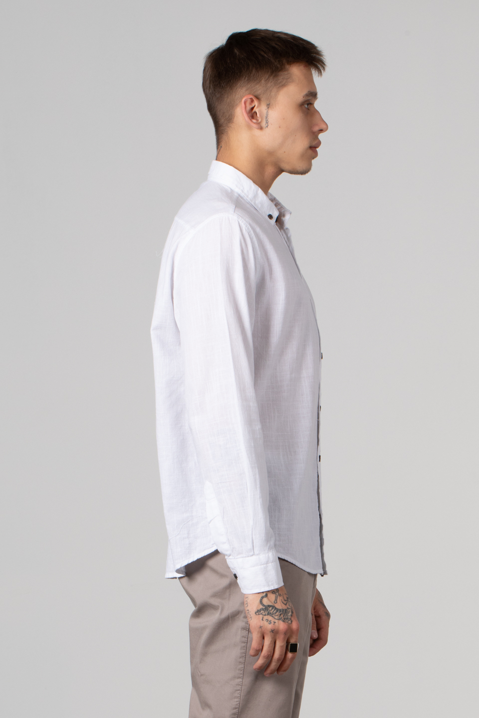 Uzun kollu keten gömlek-12-1871 Beyaz