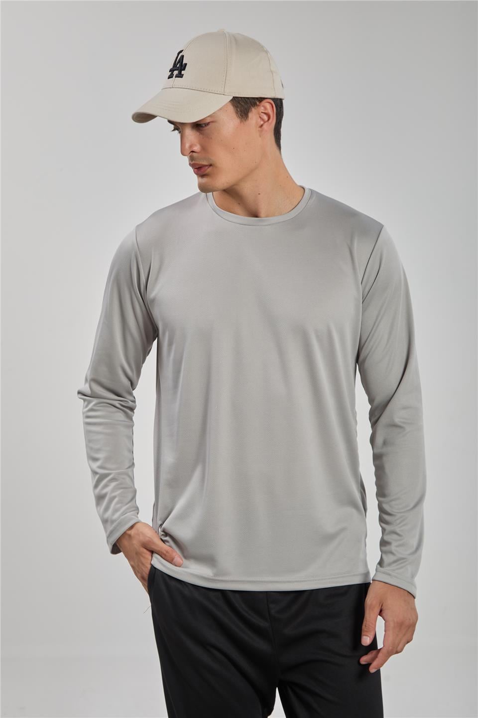 Uzun kollu sporcu t-shirt-THOR Gri
