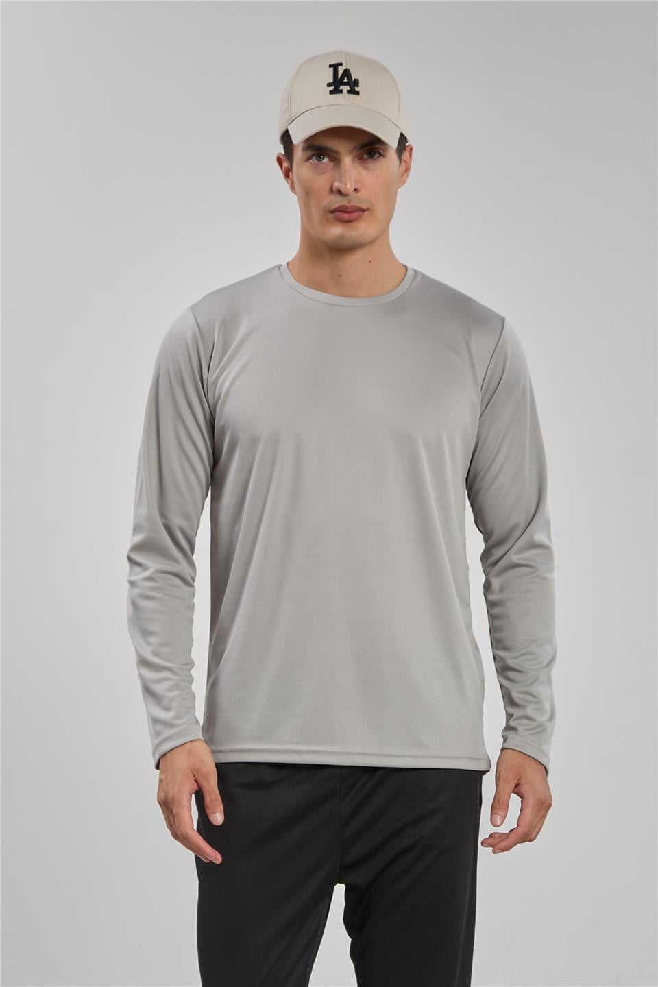 Uzun kollu sporcu t-shirt-THOR Gri