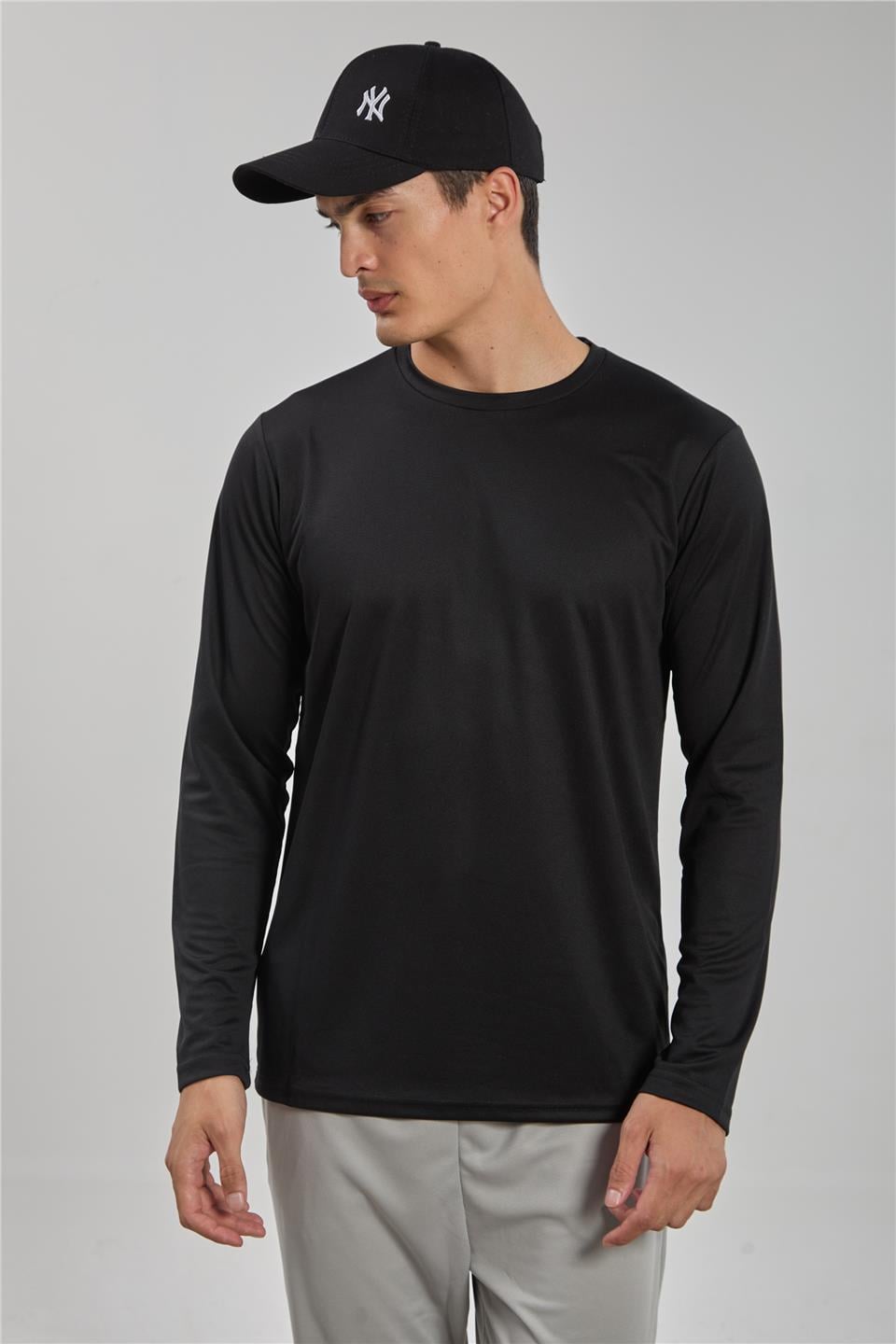 Uzun kollu sporcu t-shirt-THOR Siyah