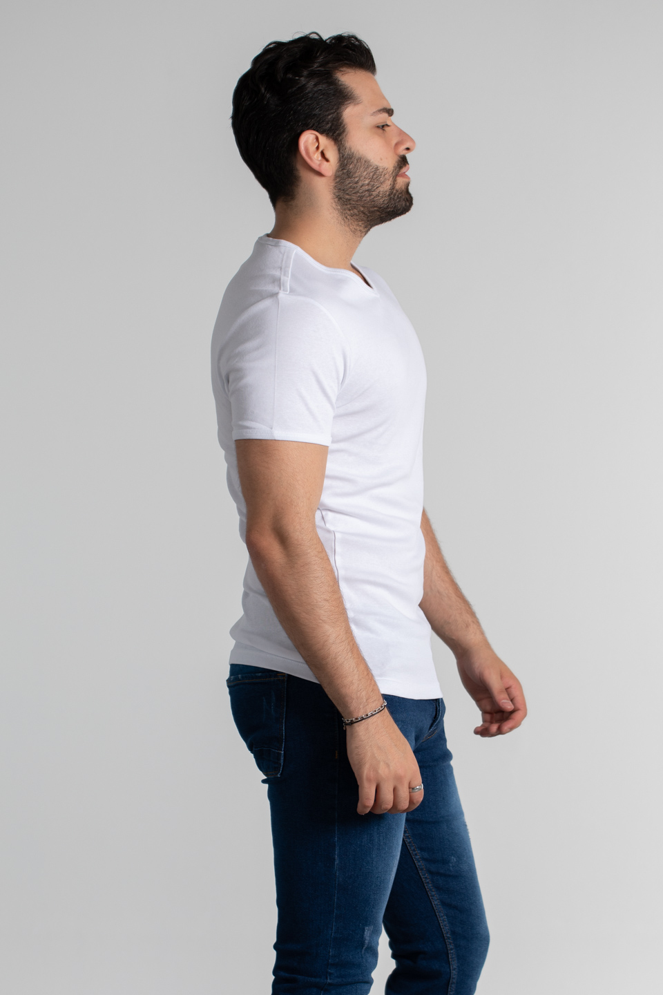 V yaka basıc t-shırt-2144 Beyaz