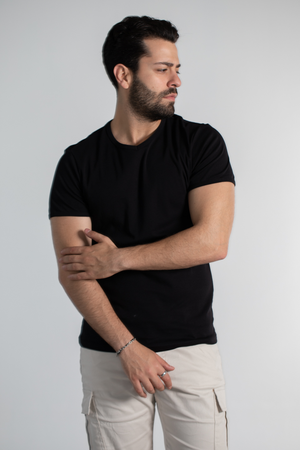 V yaka basıc t-shırt-2144 Siyah