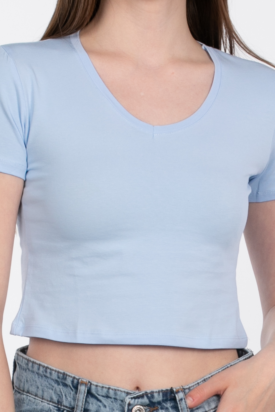 V yaka crop body-R531 Mavi
