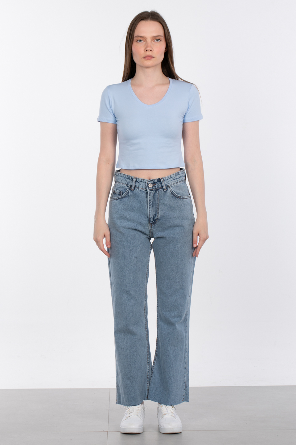 V yaka crop body-R531 Mavi