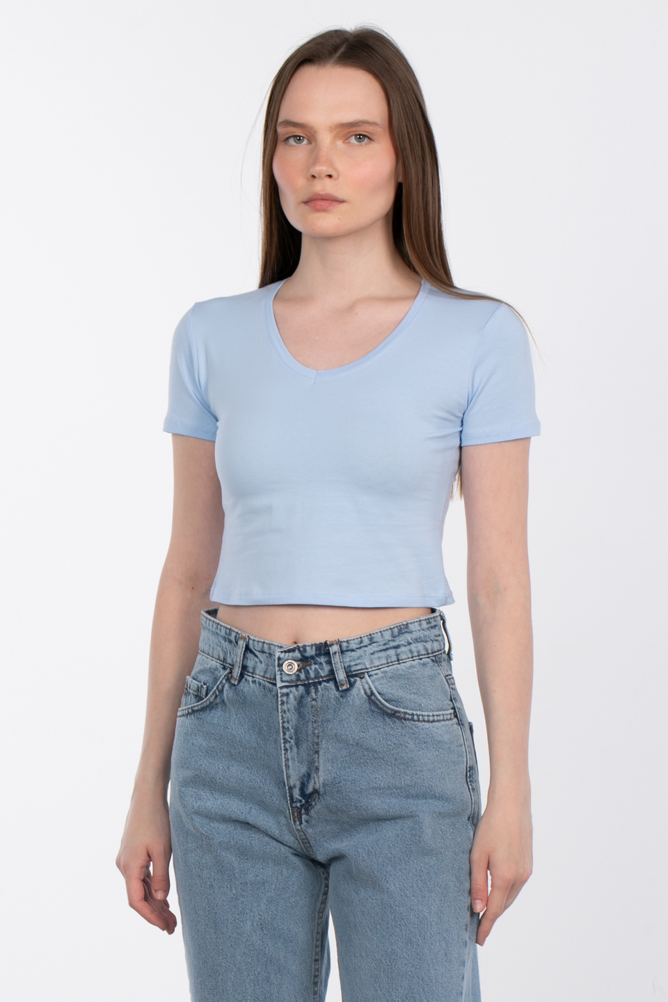 V yaka crop body-R531 Mavi