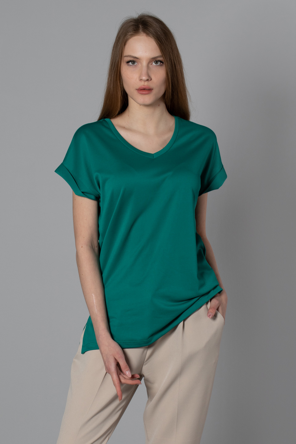V yaka double kol t-shırt-8000 Benetton