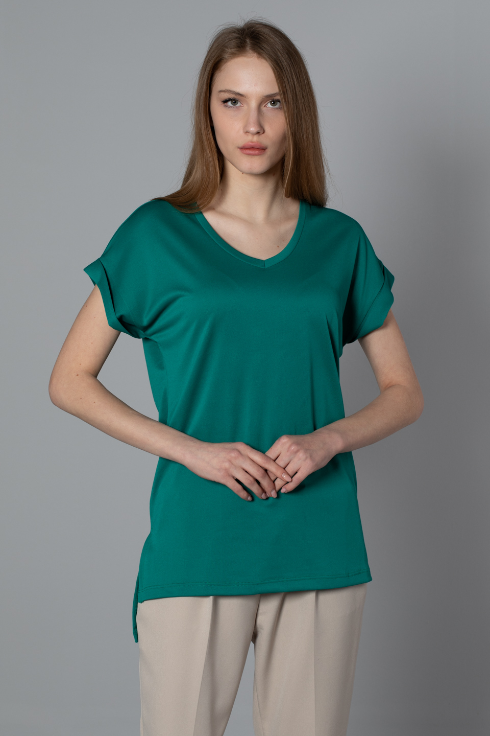 V yaka double kol t-shırt-8000 Benetton