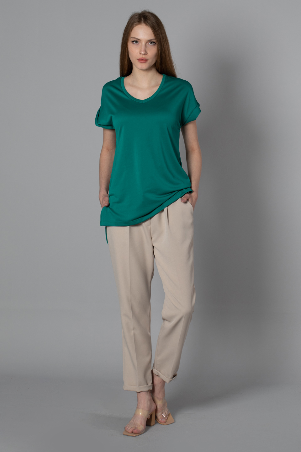 V yaka double kol t-shırt-8000 Benetton