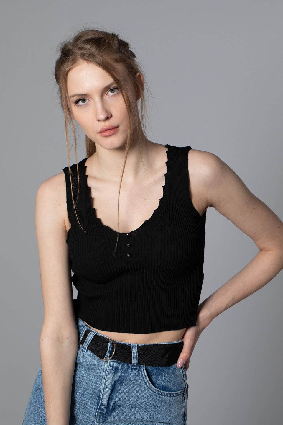 V yaka kalın askılı body-8318 Siyah